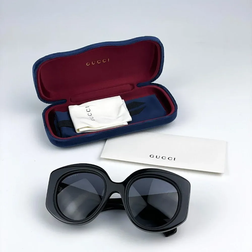 SALE! NEW Gucci GG1308S 001 Black Grey Round Women Sunglasses